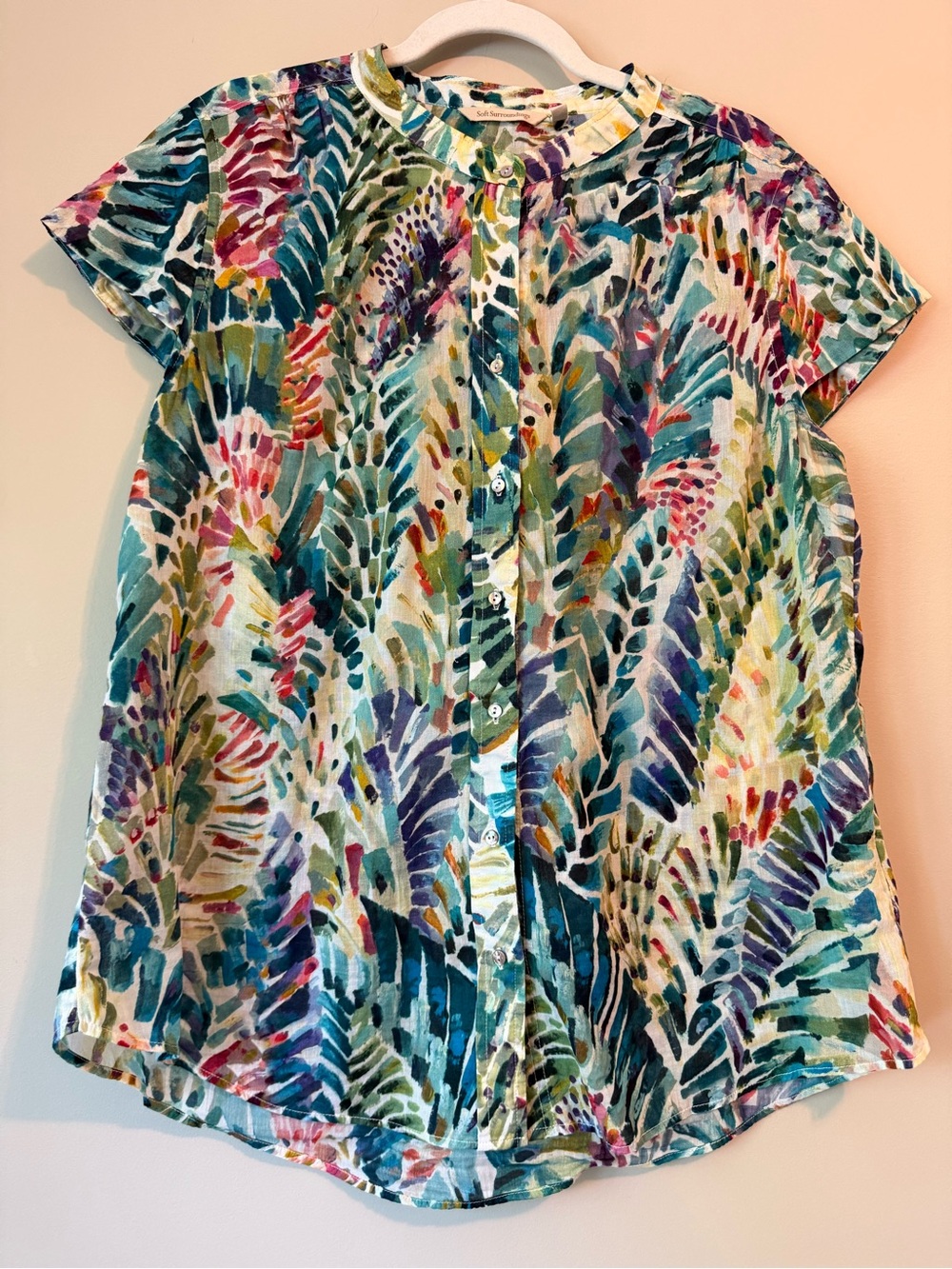 Soft Surroundings Botanical Print Cotton Button-Up Top Sz L VGUC